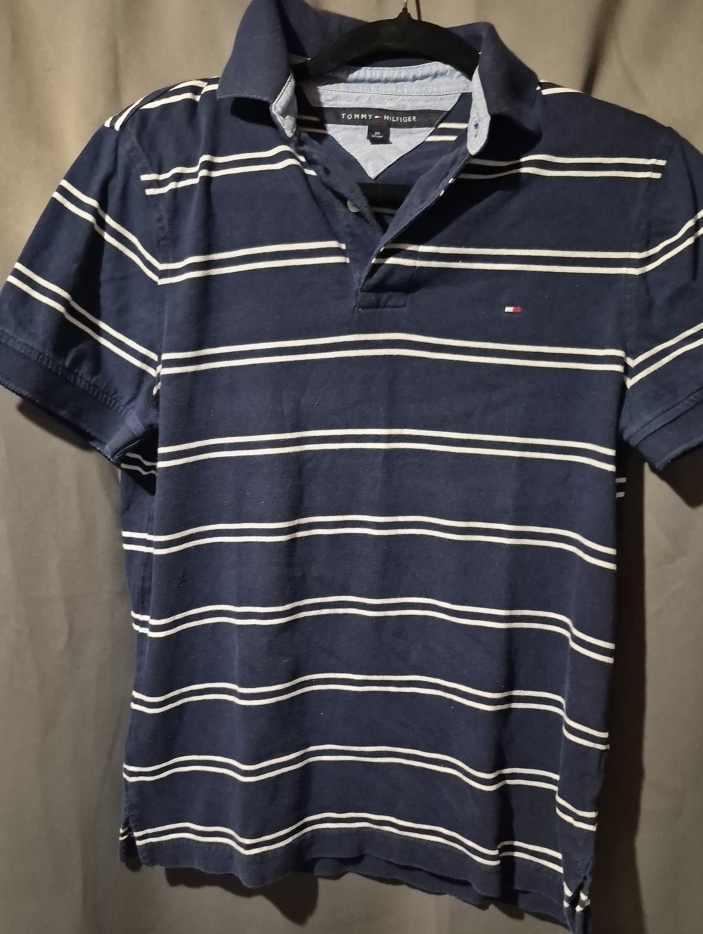 Tommy Hilfiger Navy and White Striped Polo Shirt